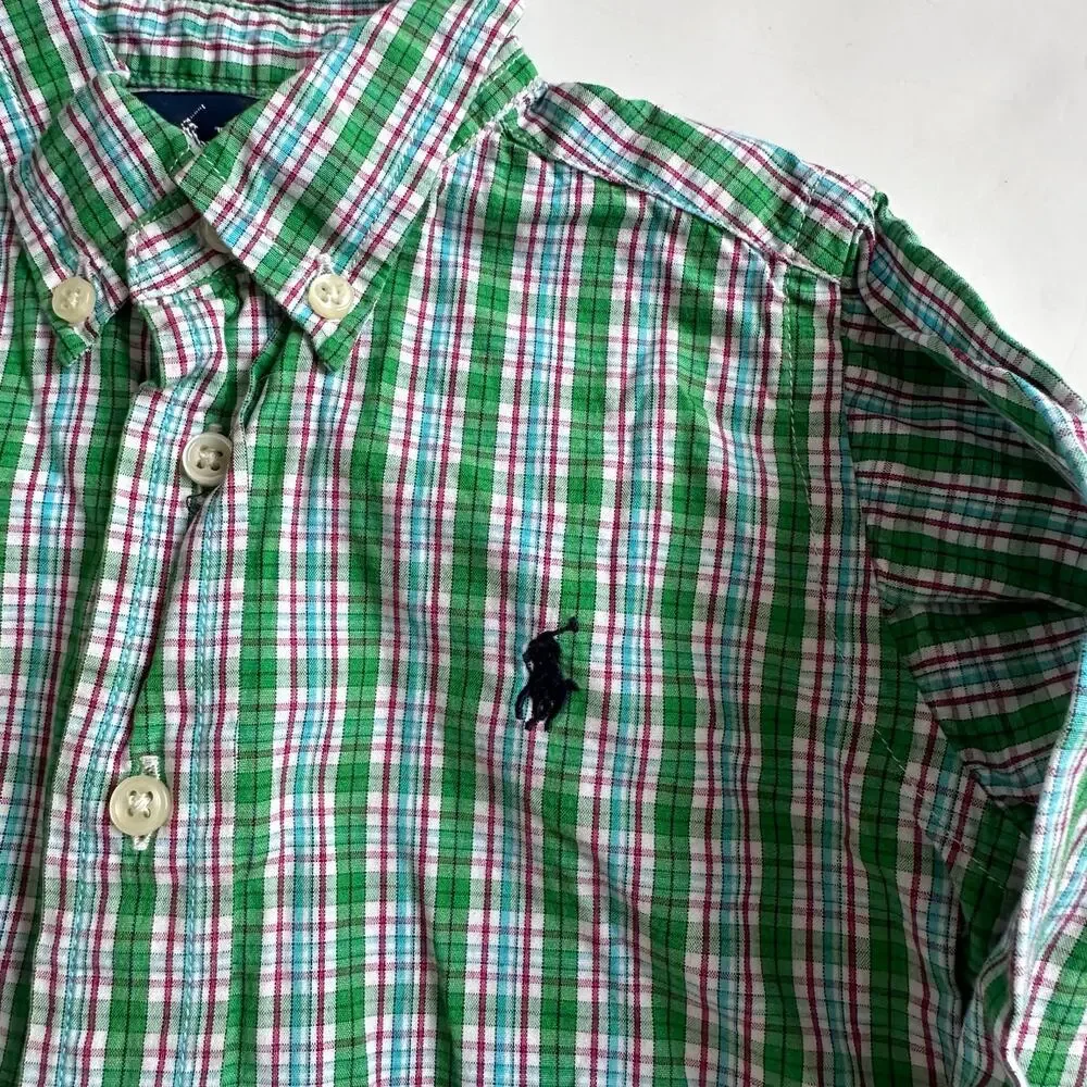 Ralph Lauren Green Plaid Holiday Button-Down Shirt 18M